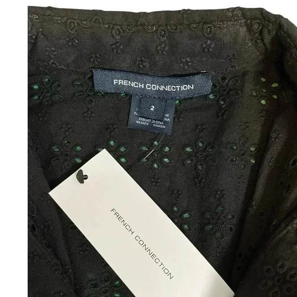 French Connection Women's Carmen Crepe Bell Sleeve Rhodes Eyelet Black Size 2 - Picture 9 of 12